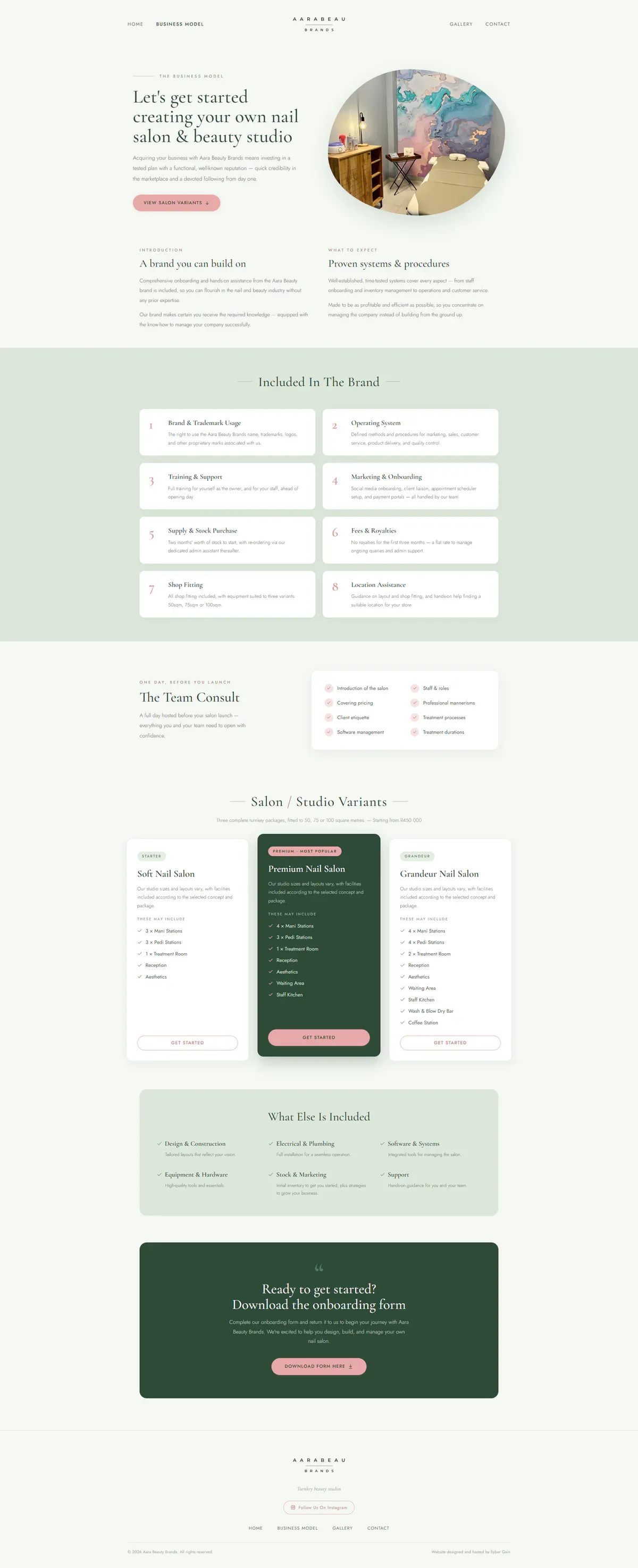 Aara Beauty Brands website, full page