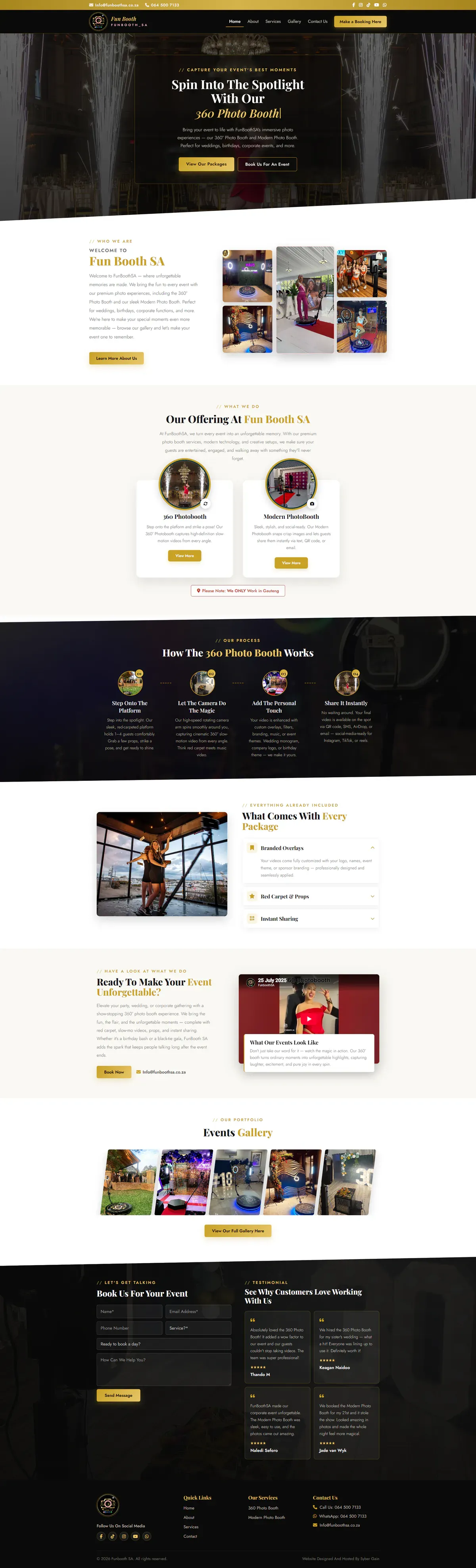 Fun Booth SA website, full page