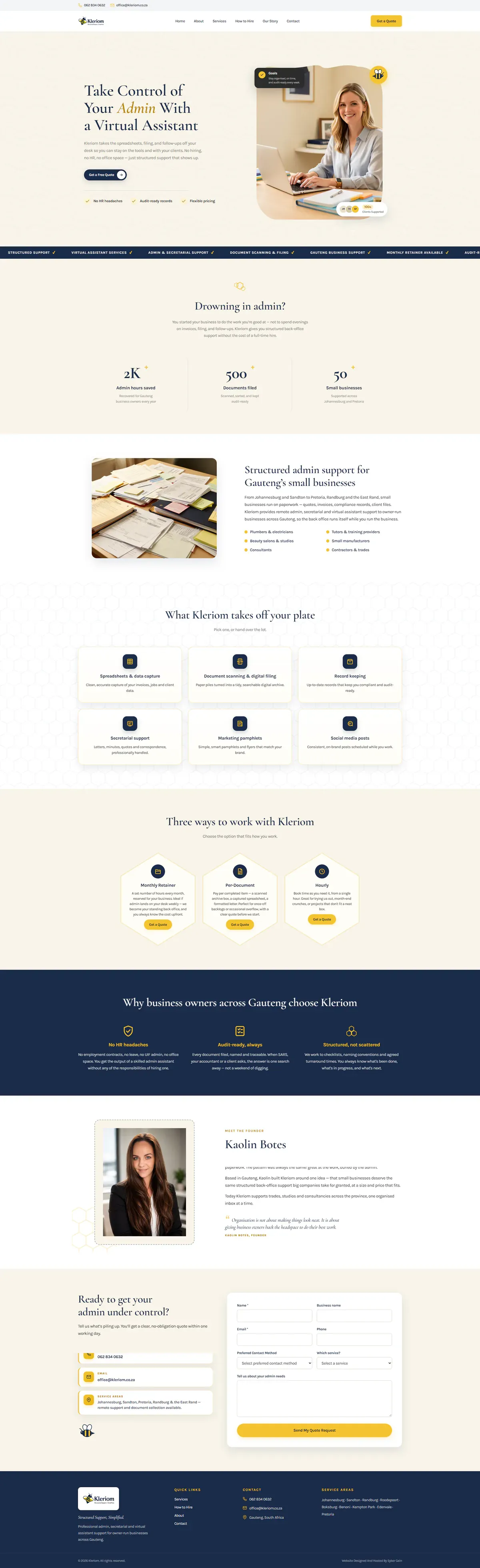 Kleriom website, full page