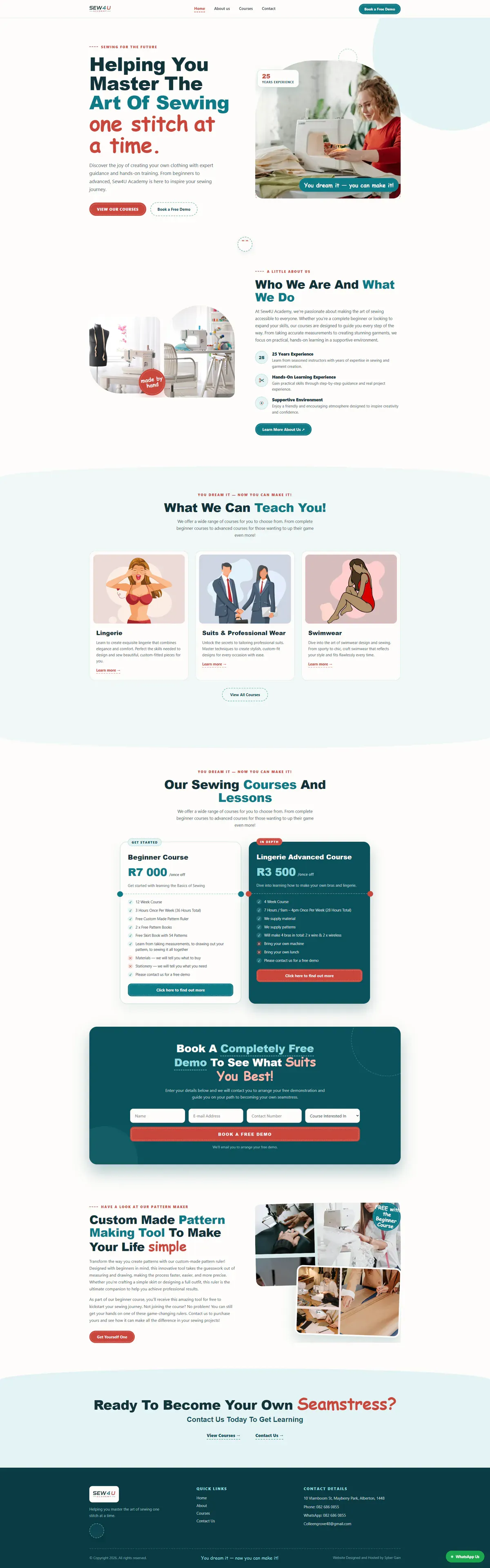 Sew4U Academy website, full page