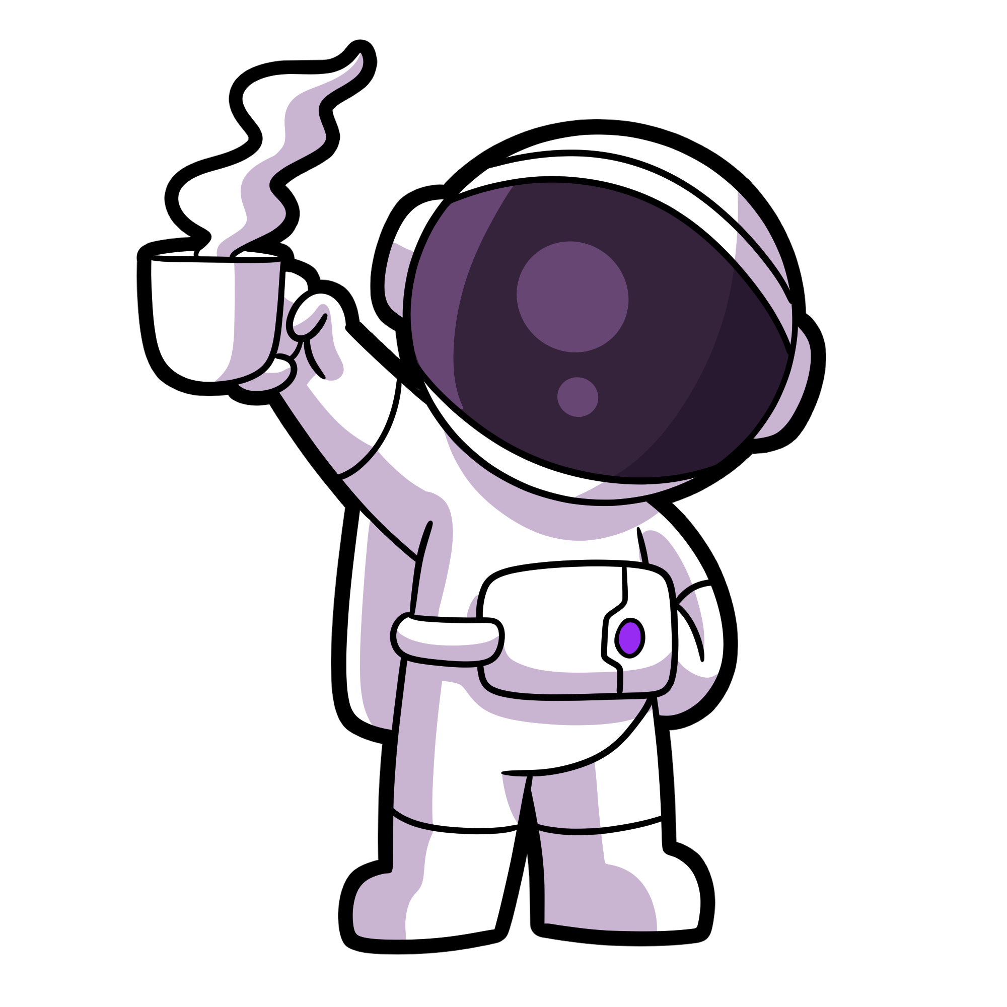 Space man holding coffee